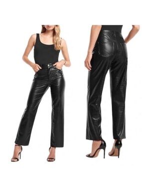 Express Black Faux Leather Straight-Leg Pants